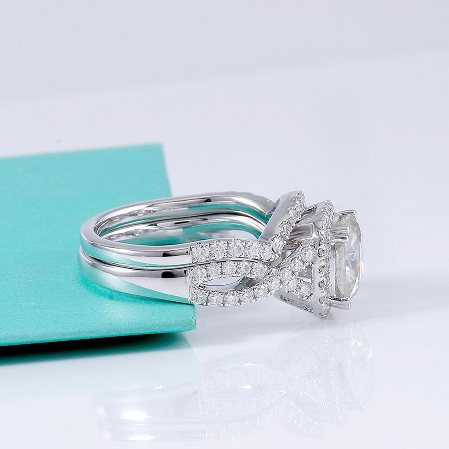 Cushion Cut (3 Carat) Infinity Pave Band Ring & Eternity Band Set - Moissanite, Done Better.