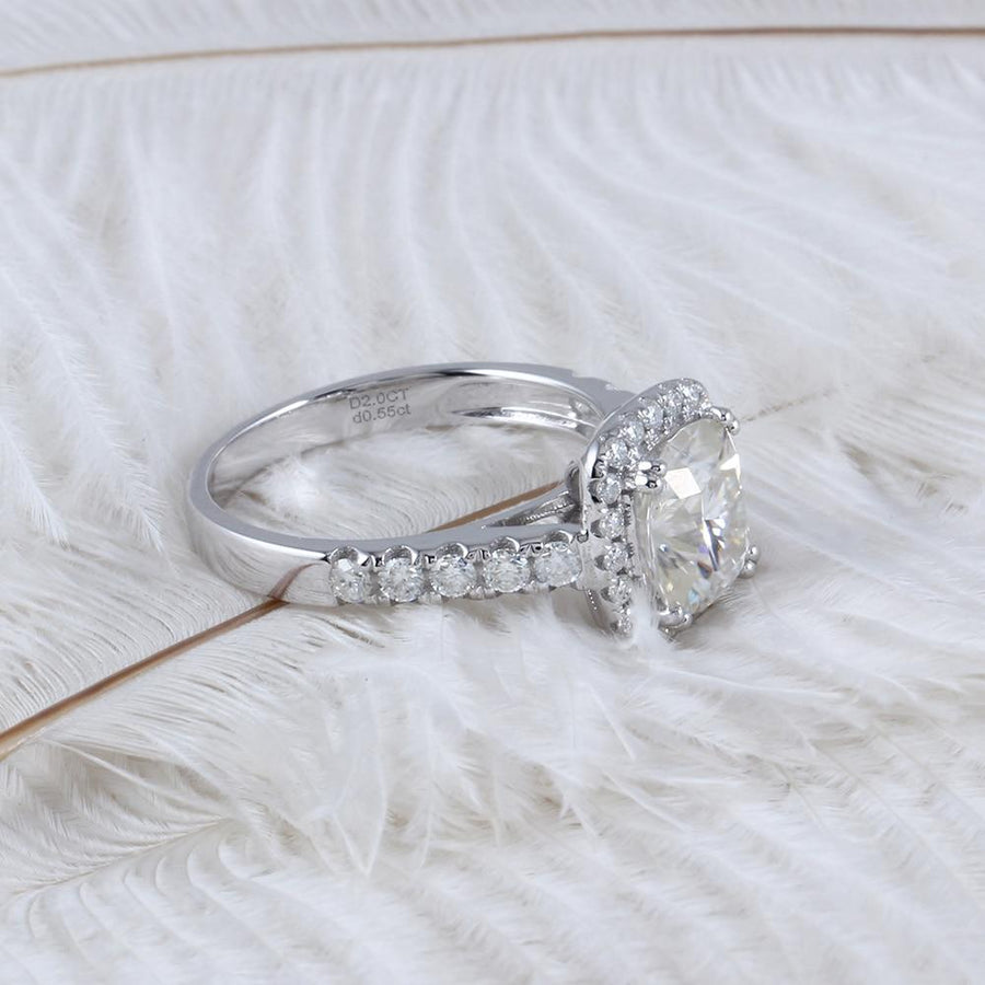 Cushion Cut Halo and Pave Band (2 Carat) - Moissanite, Done Better.
