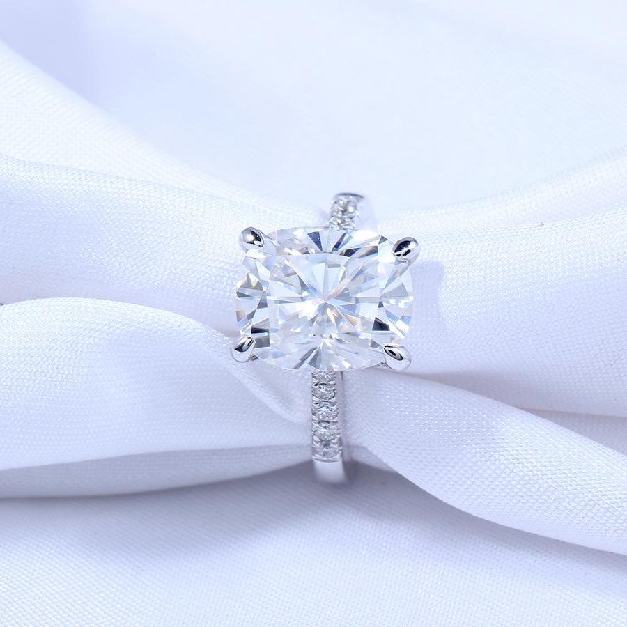 Cushion Cut Solitaire Pave Band (5 Carat) - Moissanite, Done Better.