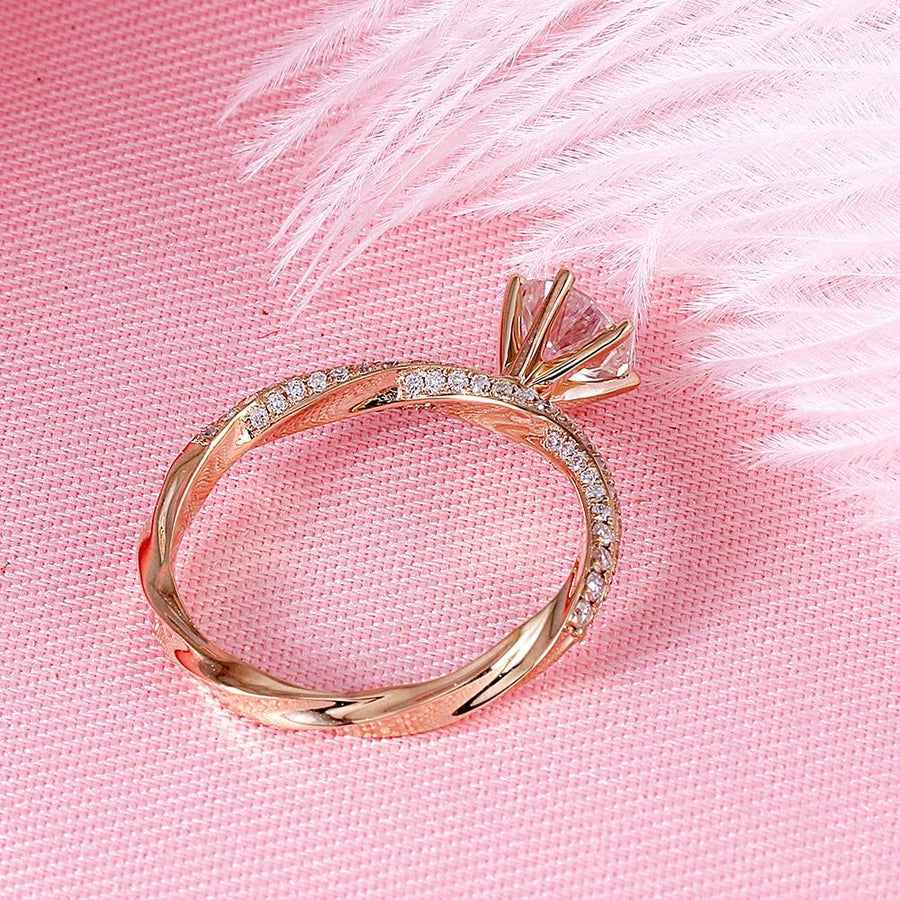 Round Braided Pave Band 1CT Ring in 14K Rose Gold - Moissanite, Done Better.