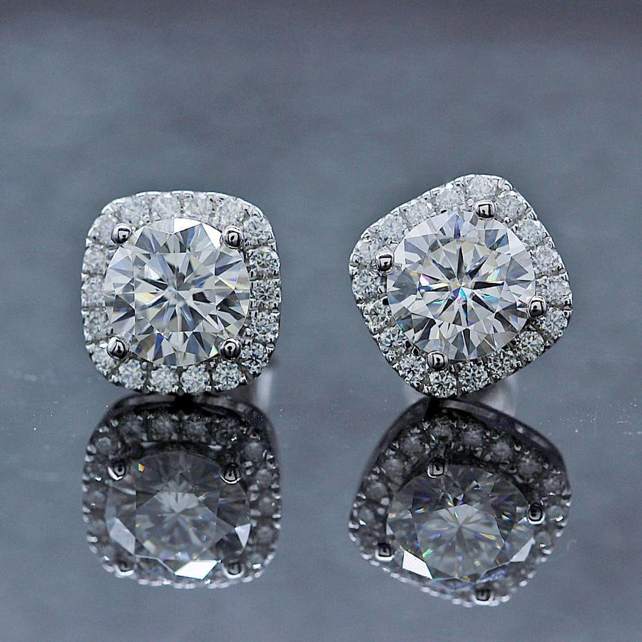 Round Halo 1CT Studs in 14K White Gold - Moissanite, Done Better.