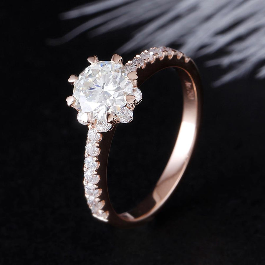 Round Halo Set 1CT Ring in 14K Rose Gold - Moissanite, Done Better.