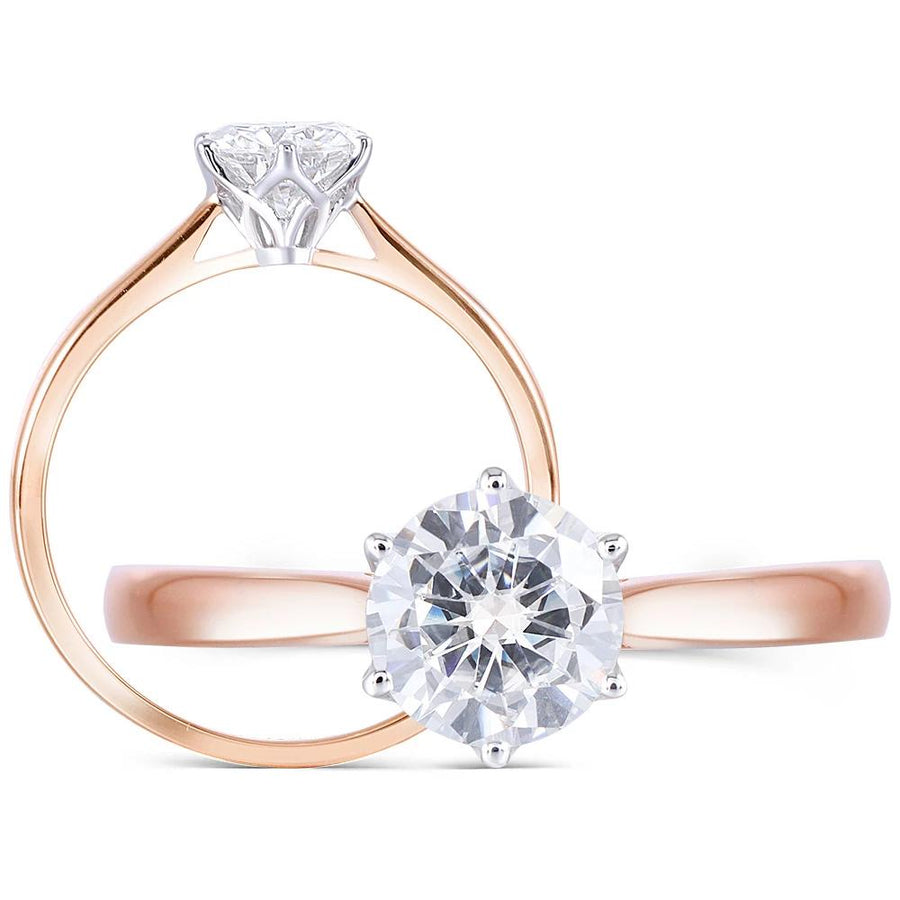Round Solitaire 0.8CT Ring in 14K Rose & White Gold - Moissanite, Done Better.