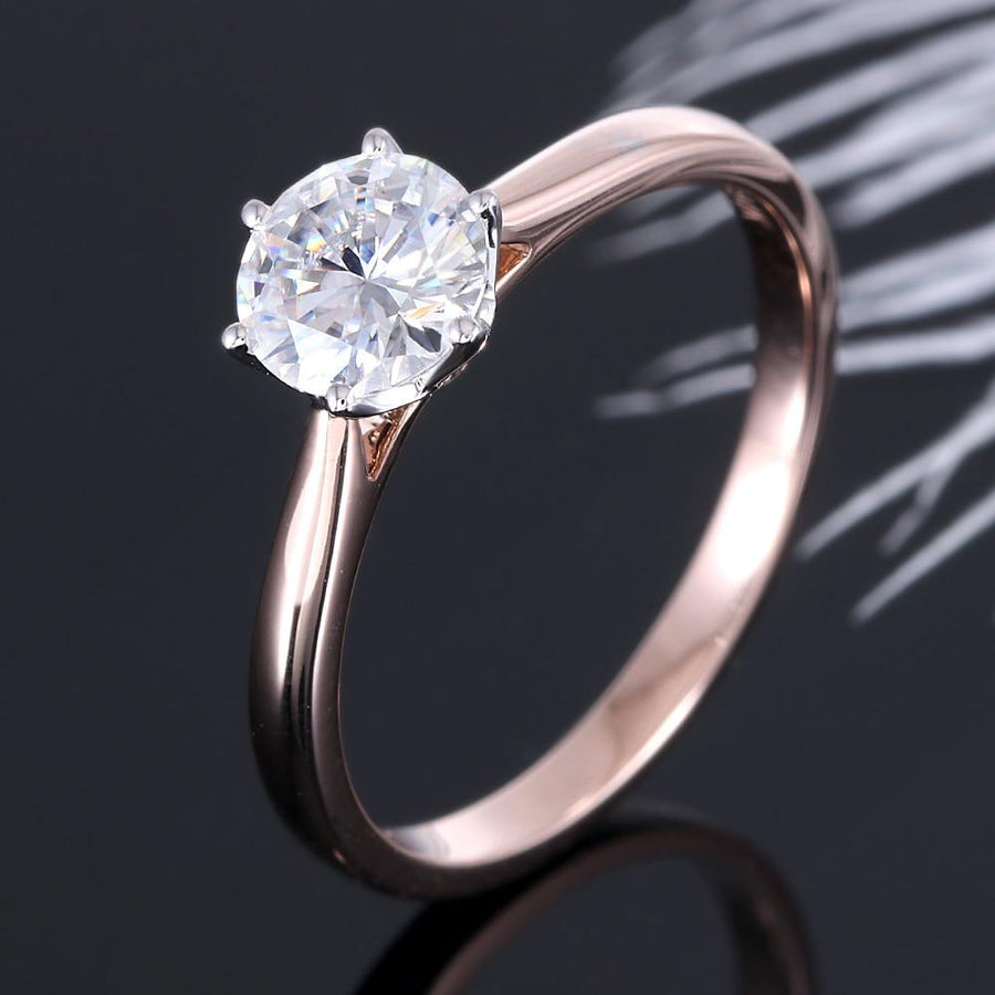 Round Solitaire 0.8CT Ring in 14K Rose & White Gold - Moissanite, Done Better.