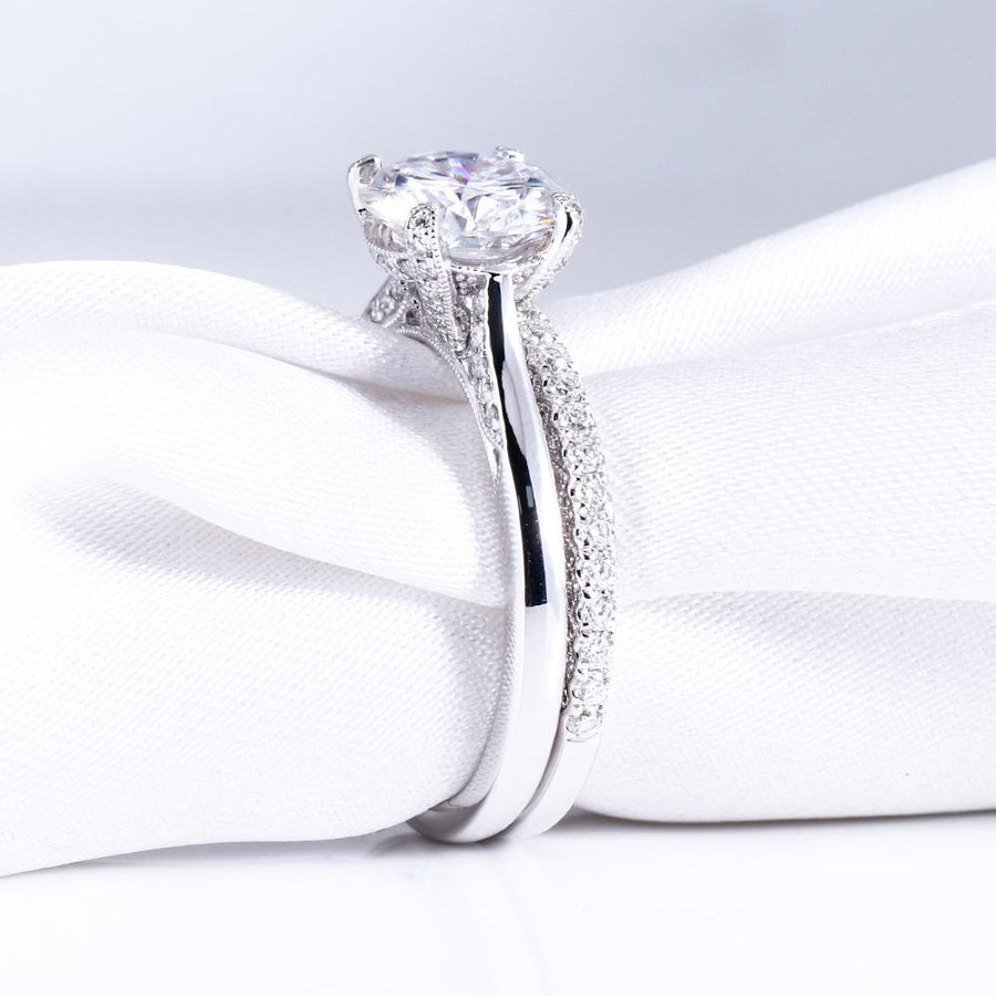 Round Solitaire 1.5CT Ring & Eternity Band in 14K White Gold - Moissanite, Done Better.