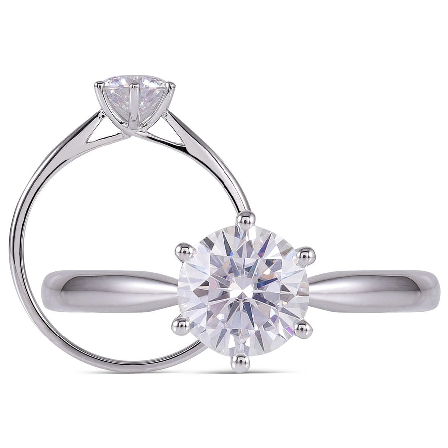 Round Solitaire Six Prong 1CT Ring in White Gold - Moissanite, Done Better.