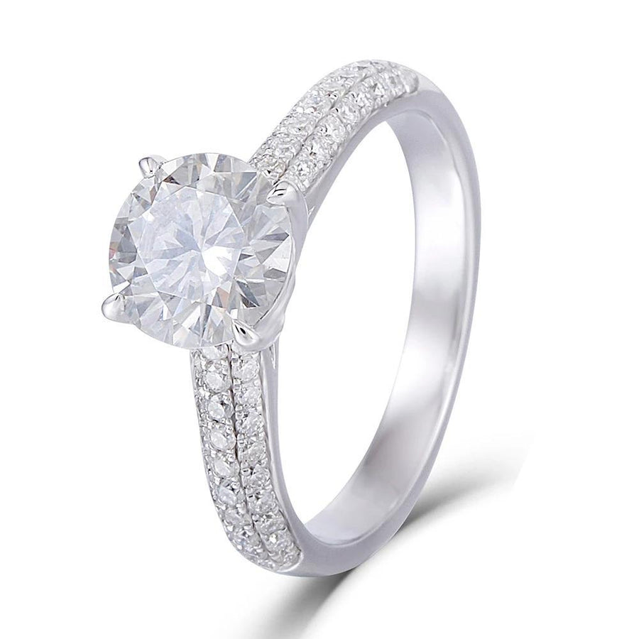 Round Solitaire with Pave Band 1.5CT Ring in 14K White Gold - Moissanite, Done Better.