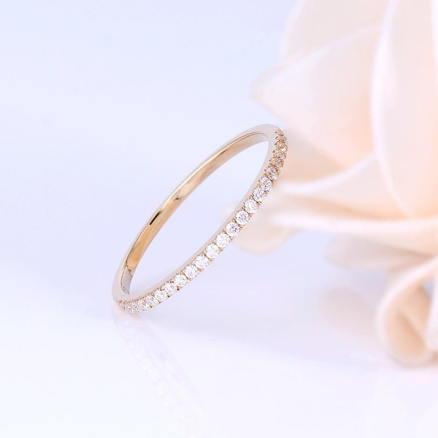 Round Thin Half Eternity Band in 14K Yellow Gold - Moissanite, Done Better.