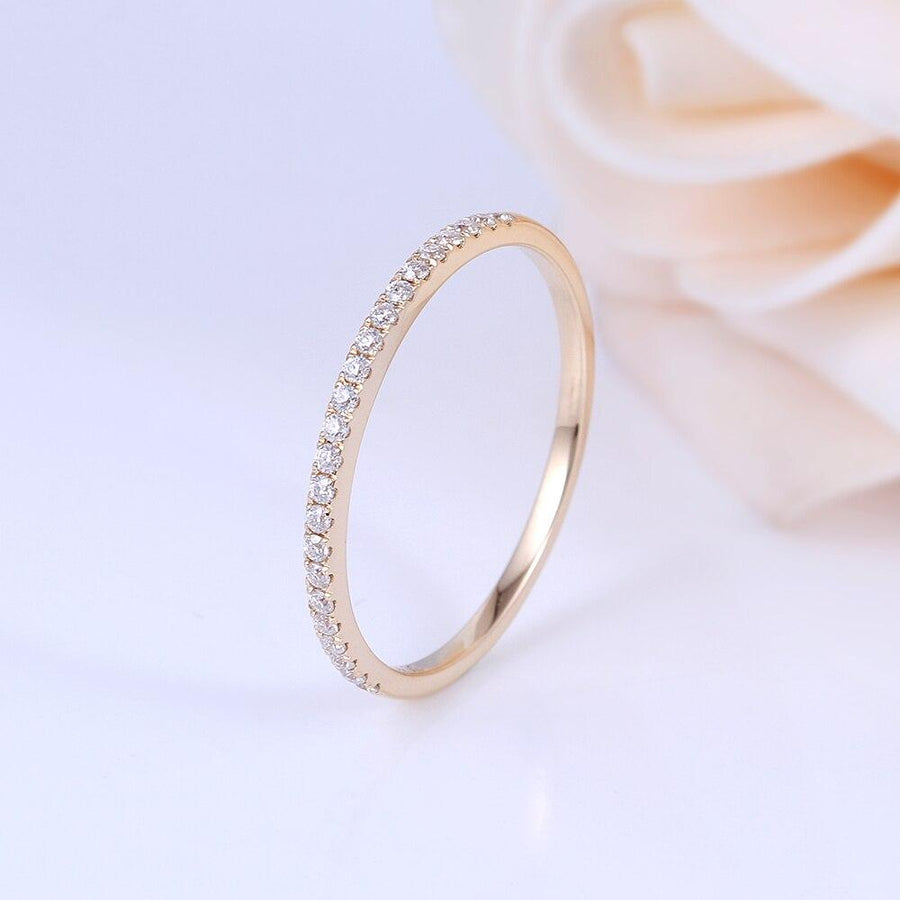 Round Thin Half Eternity Band in 14K Yellow Gold - Moissanite, Done Better.
