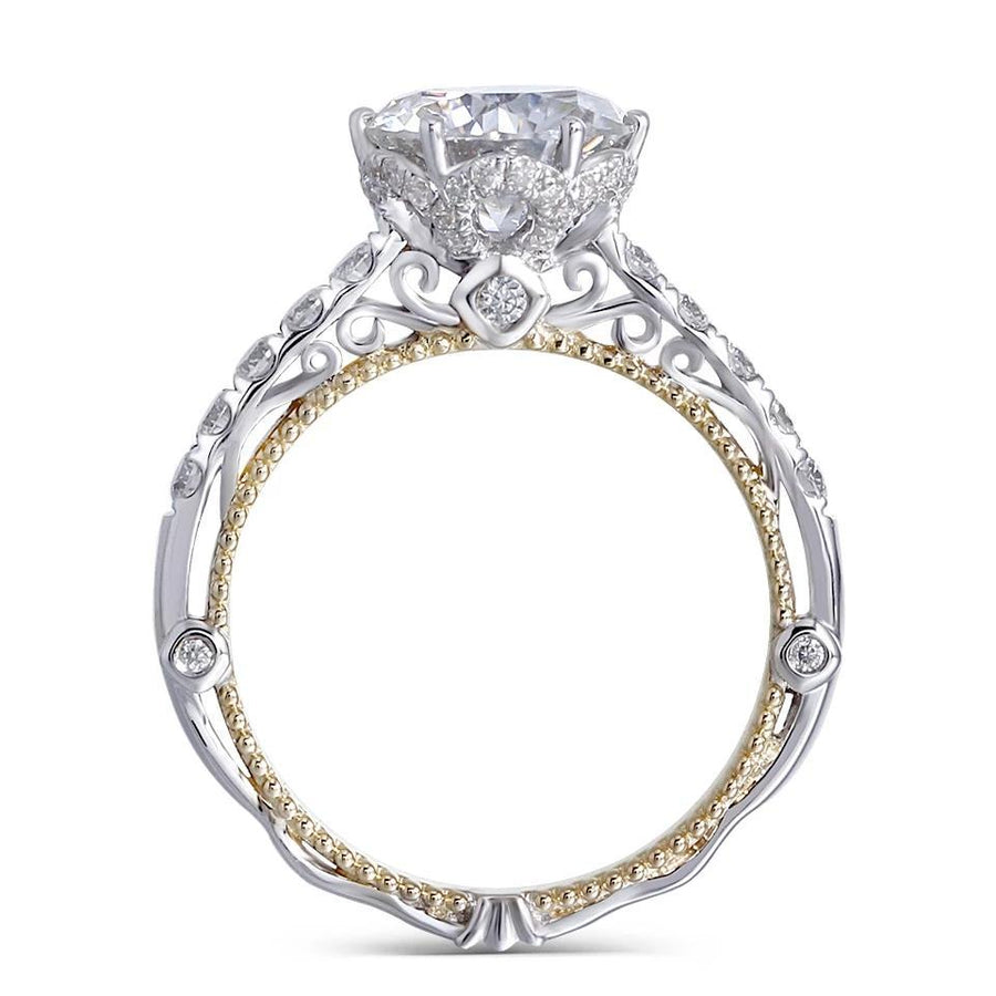 Vintage 1CT Round Solitaire Pave Band in 14K White & Yellow Gold - Moissanite, Done Better.