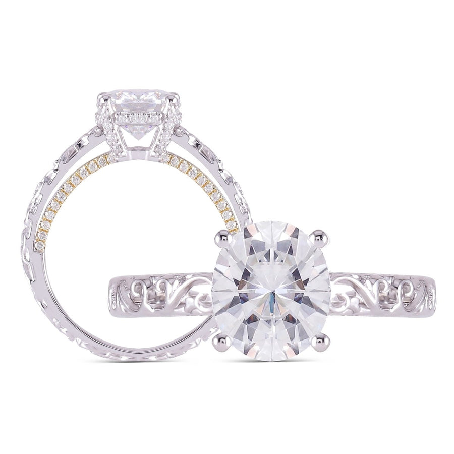 Vintage Oval Solitaire 2CT Ring in 14K White & Yellow Gold - Moissanite, Done Better.